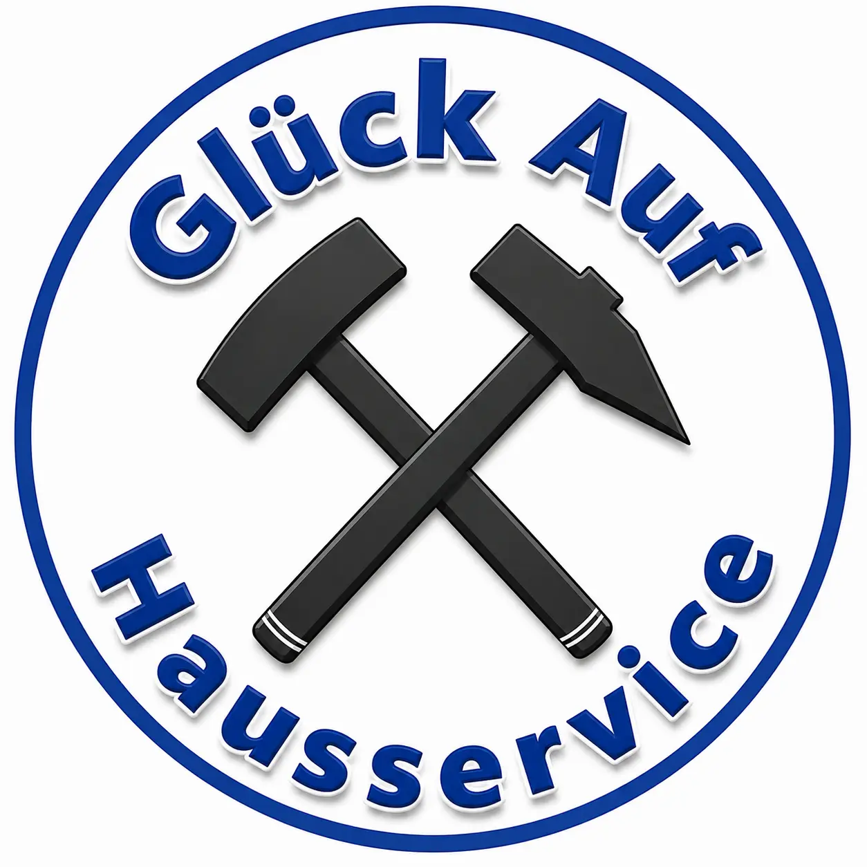 Glück Auf Hausservice Logo mit gekreuztem Schlägel und Eisen in blau-weißem Runddesign. Professioneller Anbieter für Entrümpelung, Haushaltsauflösung, Möbelentsorgung und Hausservice in Herne und dem Ruhrgebiet.